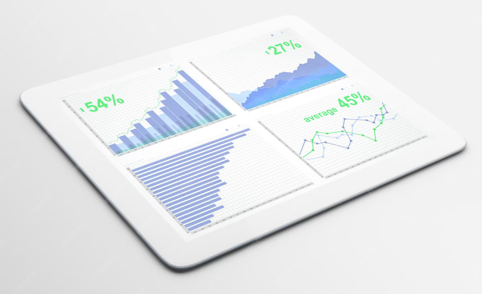 Analytics dashboard shown on a tablet screen